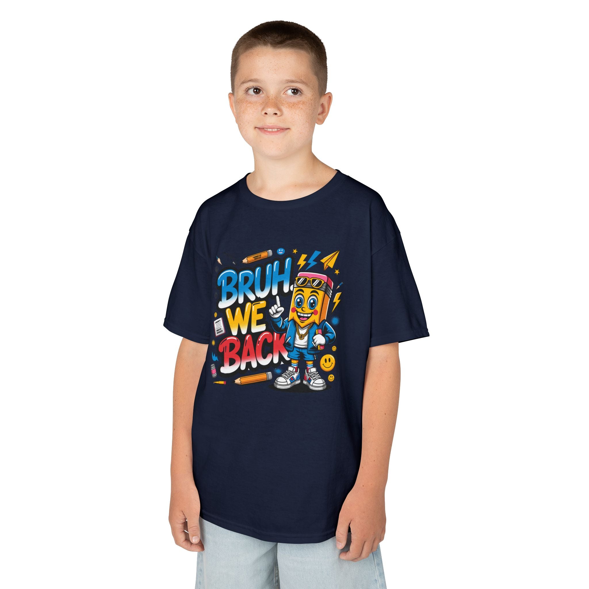 Kids Tee — "Bruh We Back" Retro Cartoon Graphic Shirt