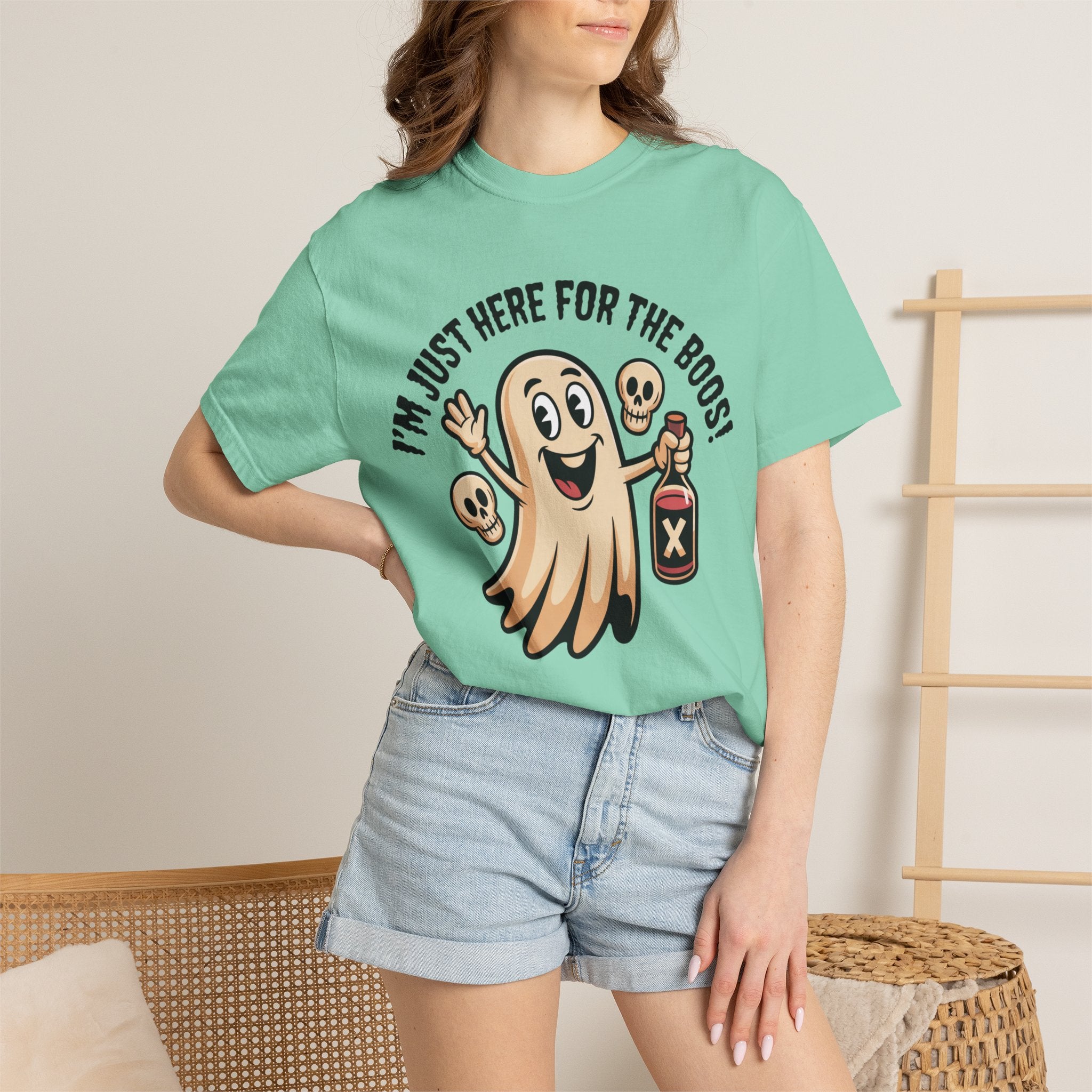 Halloween Ghost T‑Shirt — "I'm Just Here for the Boos!" Funny Party Tee