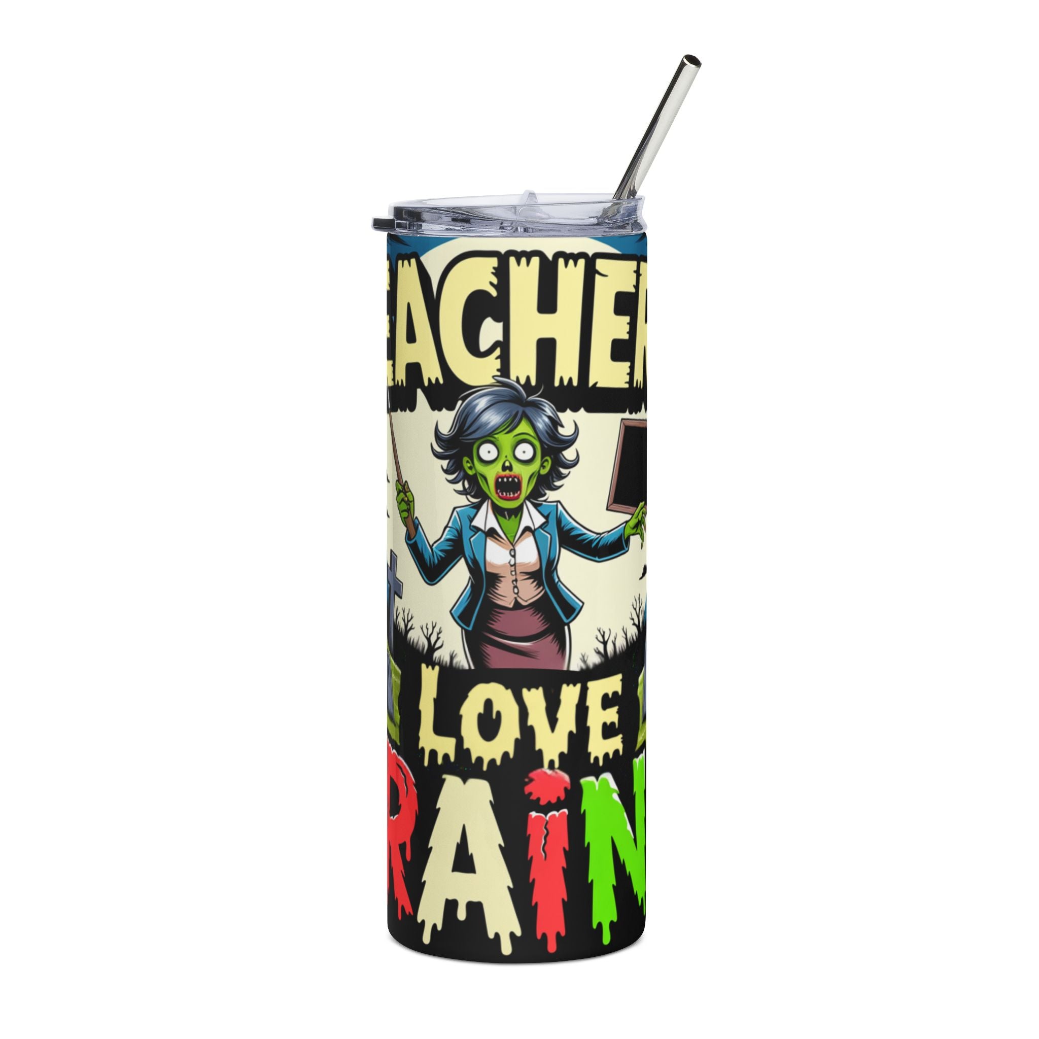 Funny Teacher 20oz Stainless Steel Tumbler — Teacher Loves Brains Zombie Halloween Gift Travel Cup