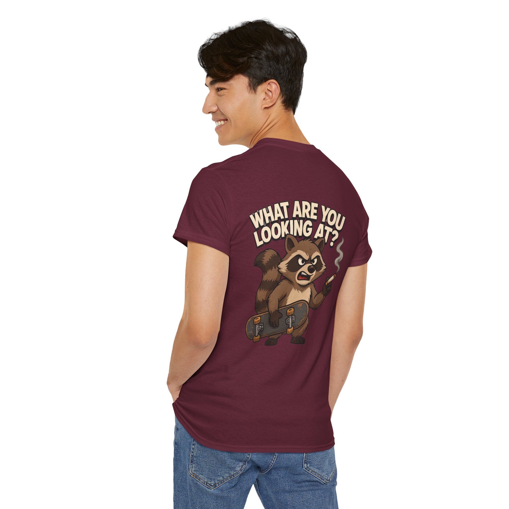 Graphic Tee — "What Are You Looking At?" Raccoon Illustration T-Shirt