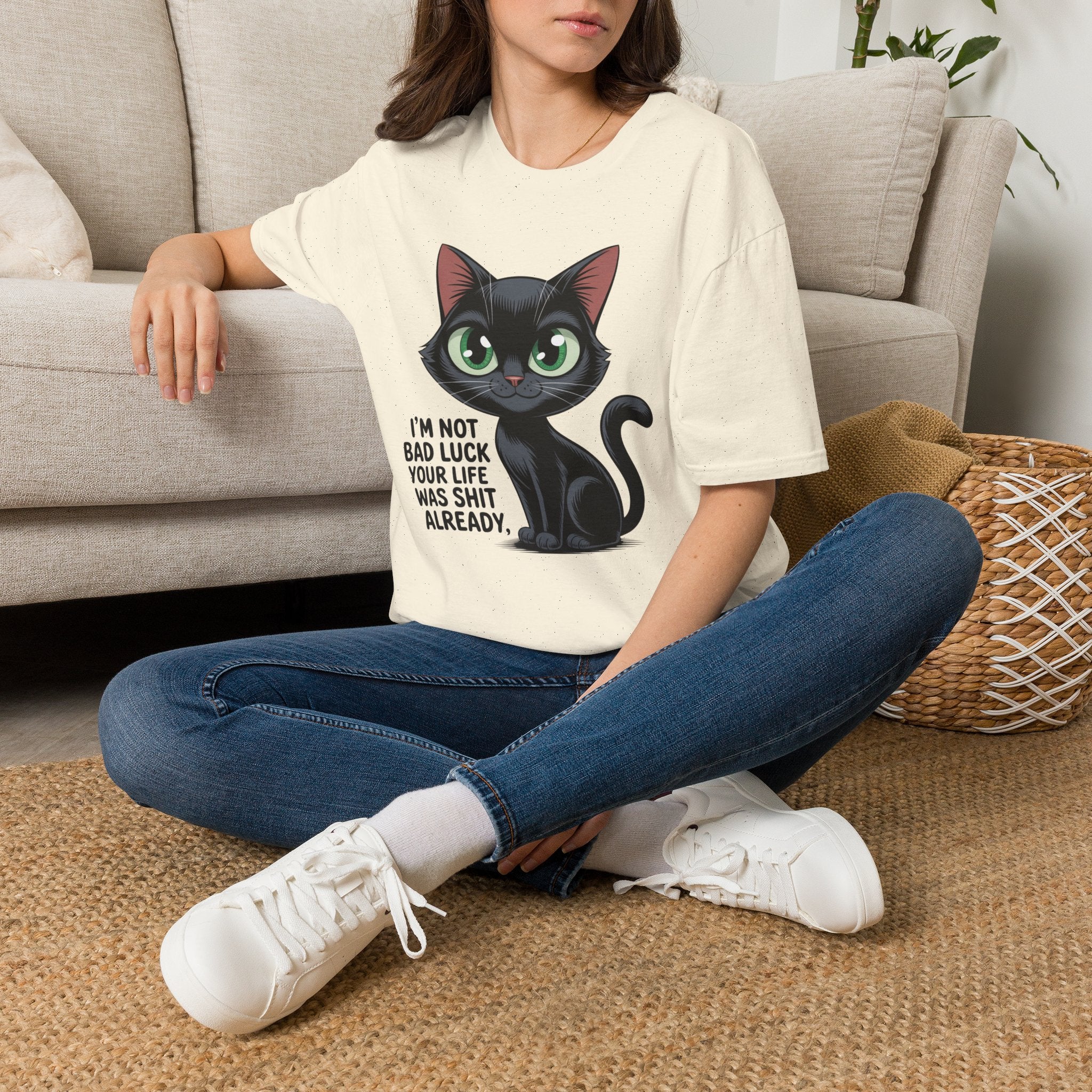 Funny Black Cat T-Shirt — I'm Not Bad Luck Dark Humor Gift Tee for Cat Lovers