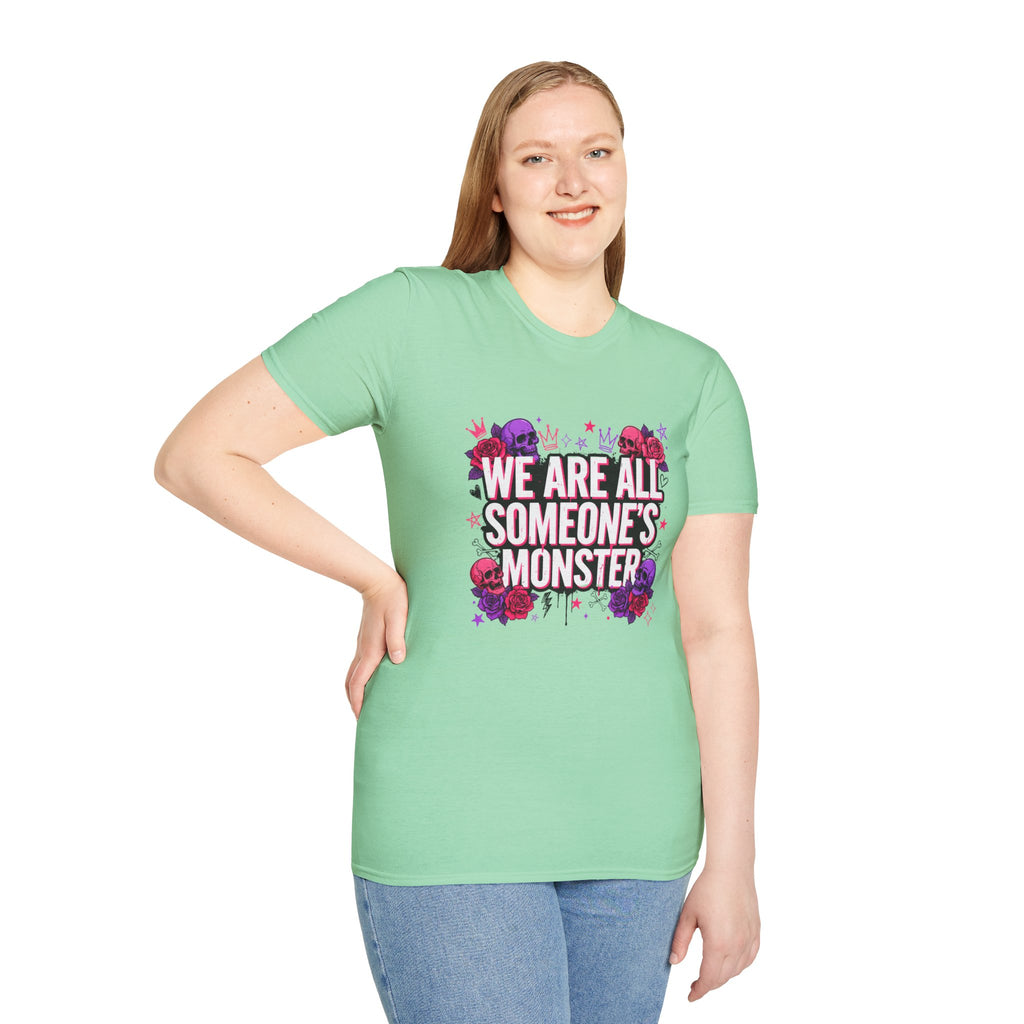 We Are All Someone's Monster T-Shirt — Goth Floral Skull Graphic Tee