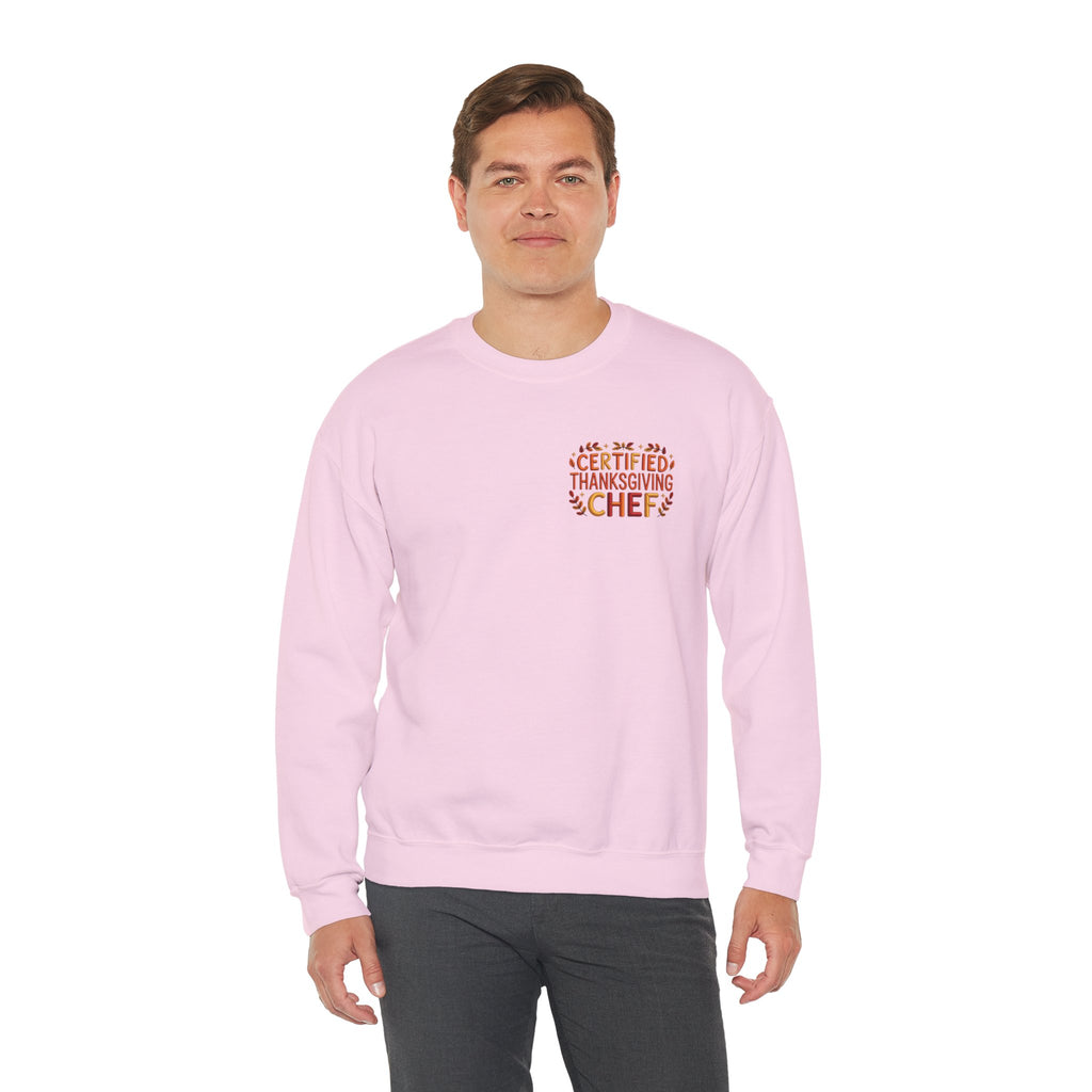 Funny Thanksgiving Chef Crewneck Sweatshirt — Certified Thanksgiving Chef Kitchen Disaster Humor Gift Pullover