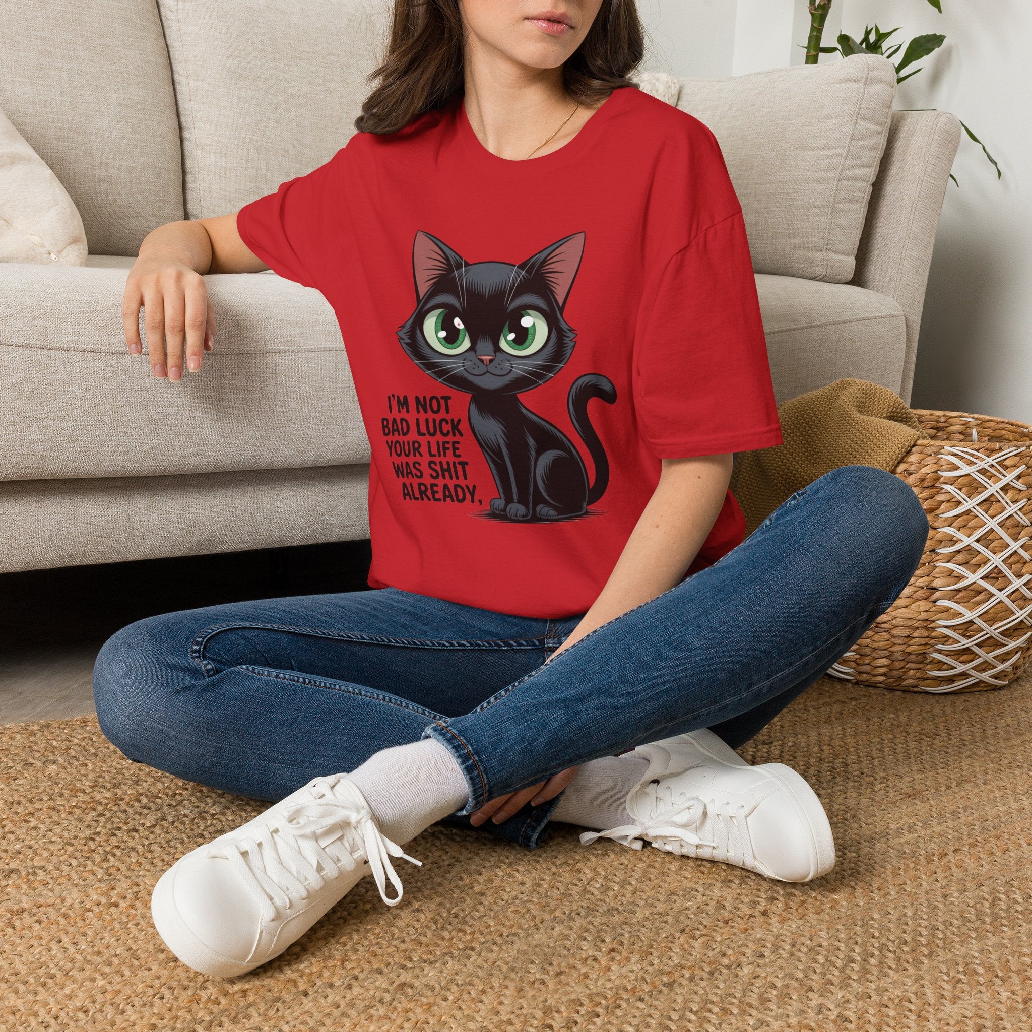 Funny Black Cat T-Shirt — I'm Not Bad Luck Dark Humor Gift Tee for Cat Lovers