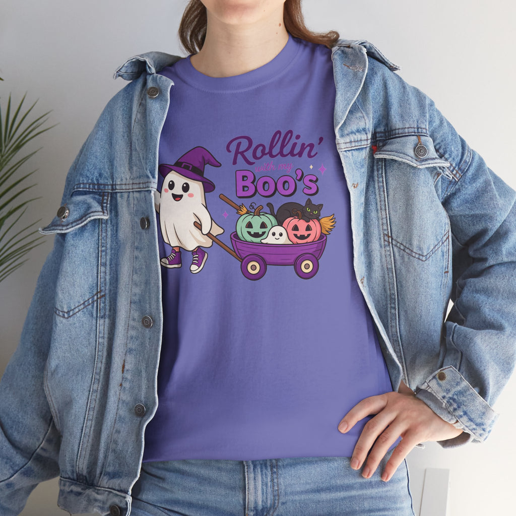 Rollin' Boo's Halloween Tee — Cute Ghost Wagon Pumpkin Kids Shirt