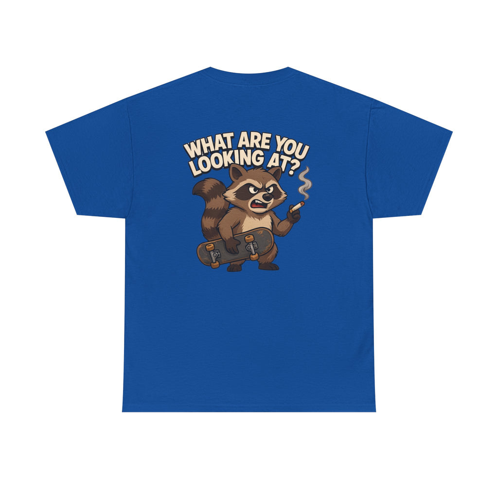 Graphic Tee — "What Are You Looking At?" Raccoon Illustration T-Shirt