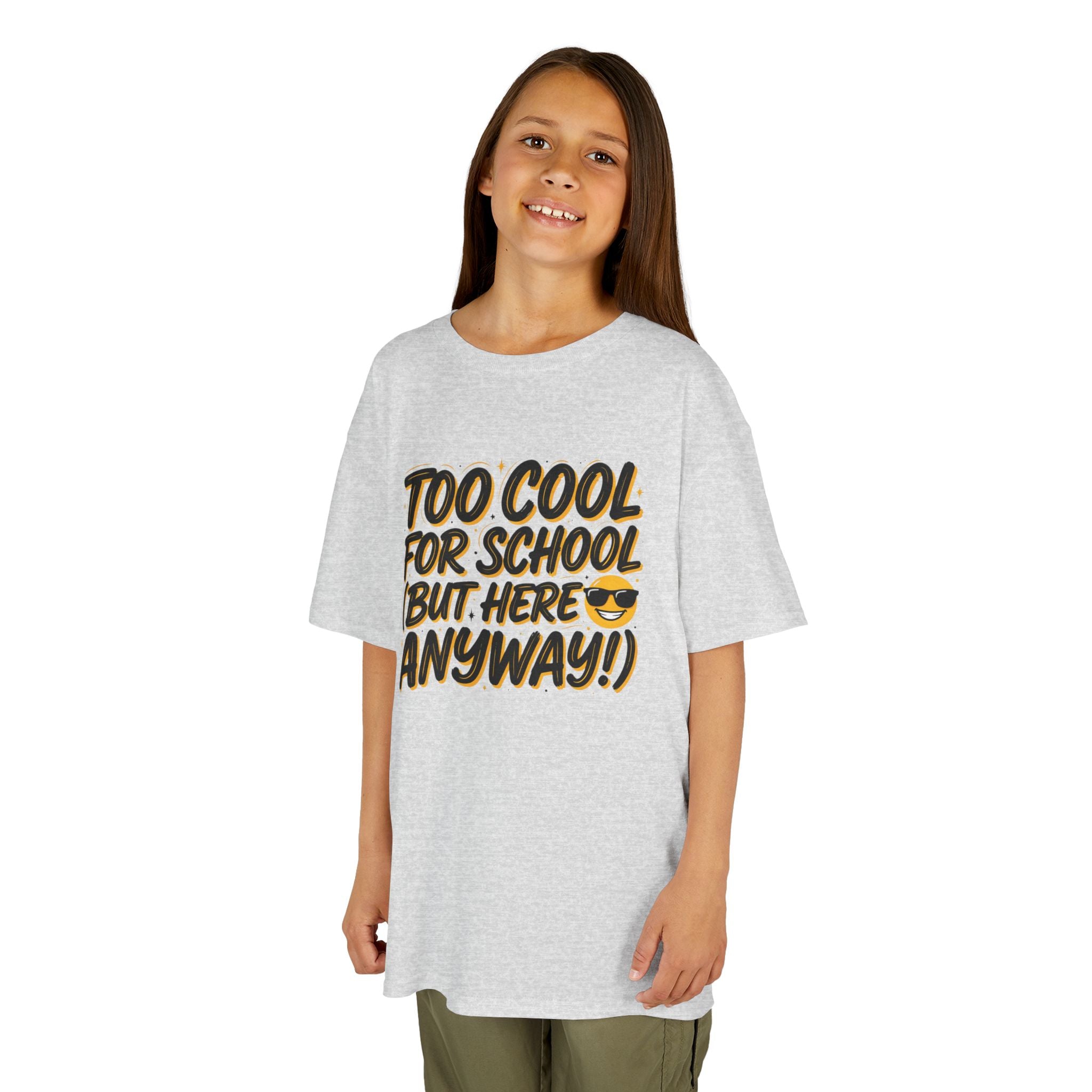 Kids T‑Shirt — "Too Cool for School (But Here Anyway!)" Graphic Tee, Back‑to‑School Funny Shirt for Kids