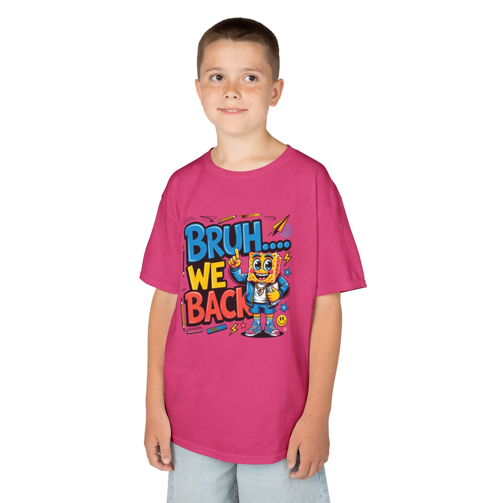 Kids Tee — "Bruh... We Back" Cartoon Sponge Graphic
