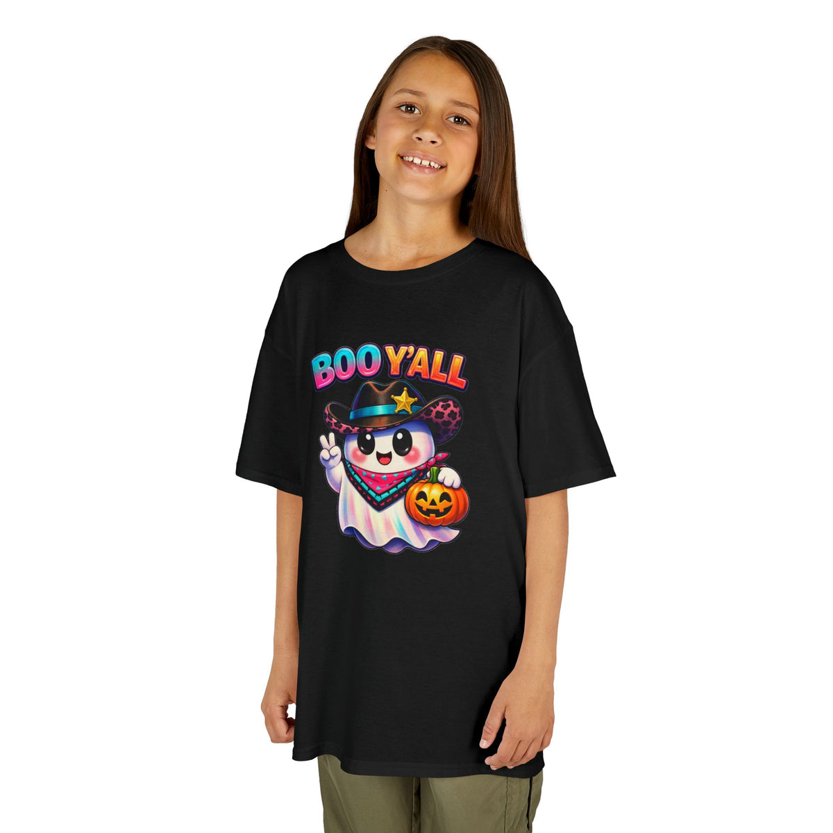 Kids Tee — 'Boo Y'all' Ghost Cowboy Halloween Shirt