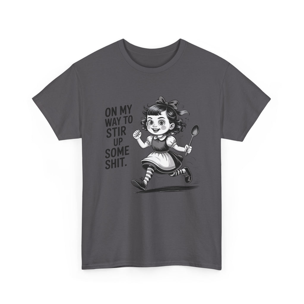 Stir Up Some Shit Tee — Retro Mischief Girl Graphic T-Shirt