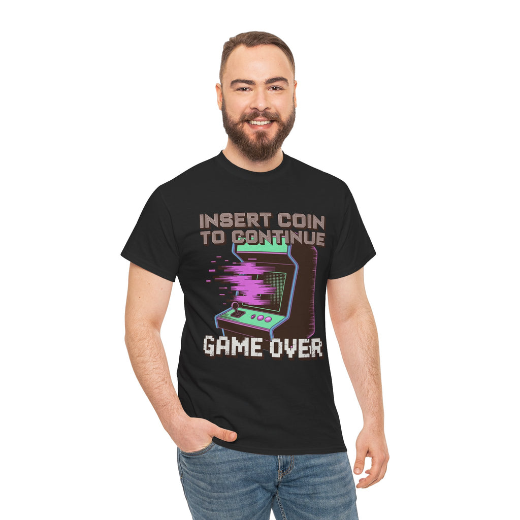 Funny Gamer T-Shirt — Insert Coin to Continue Retro Arcade Gift Tee for Men Women