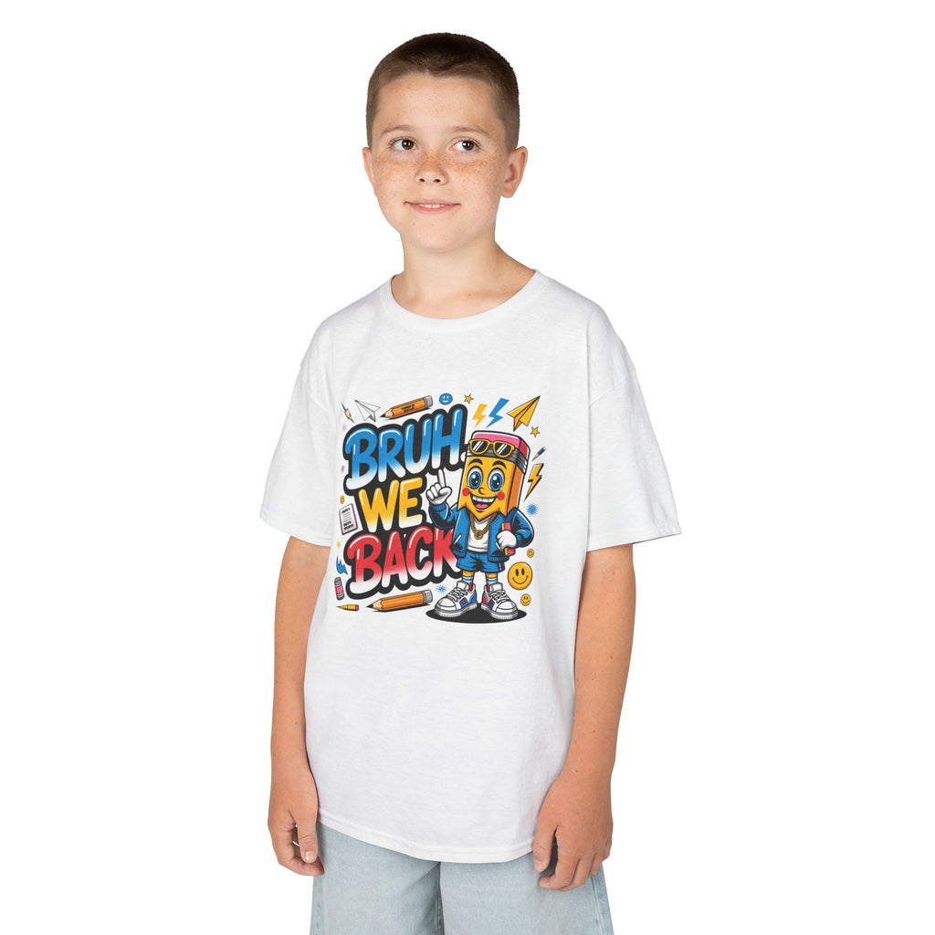 Kids Tee — "Bruh We Back" Retro Cartoon Graphic Shirt