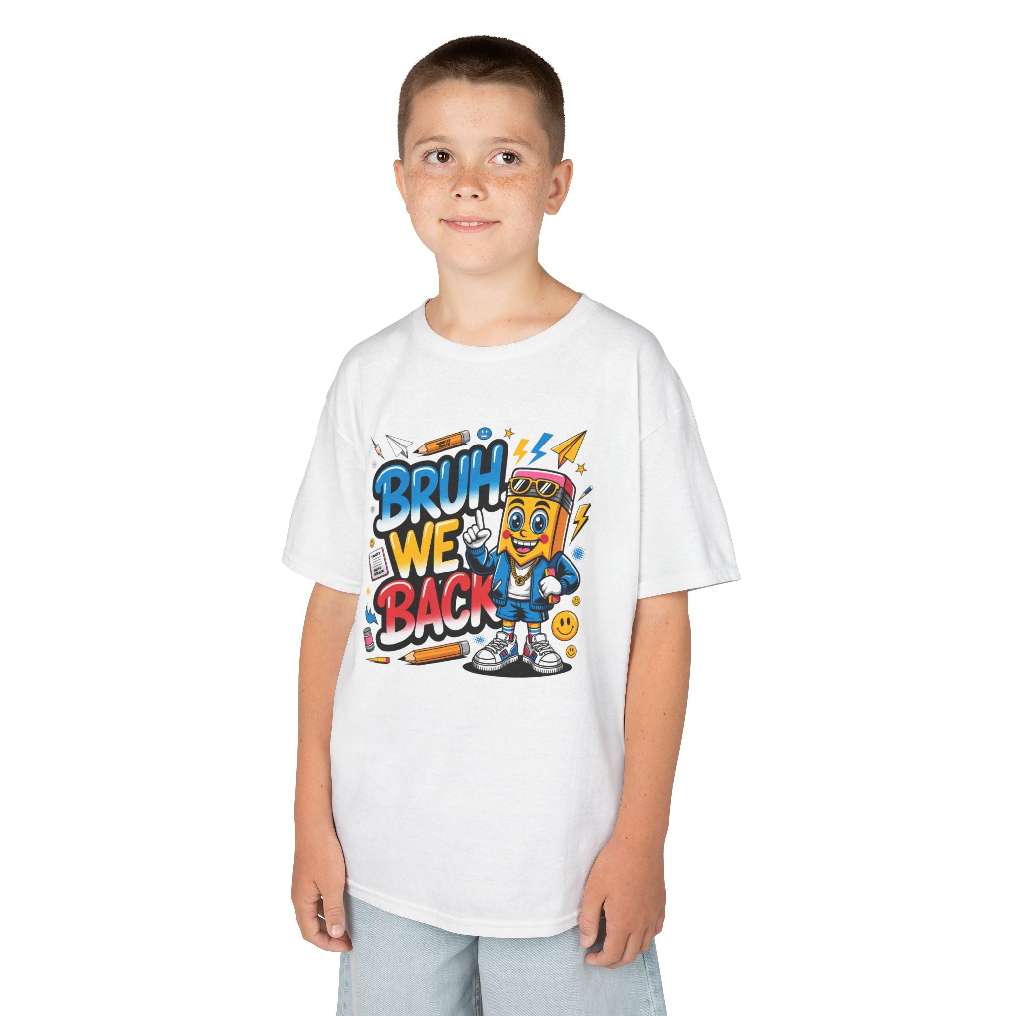 Kids T-Shirt — "Bruh We Back" Cartoon Graphic Tee