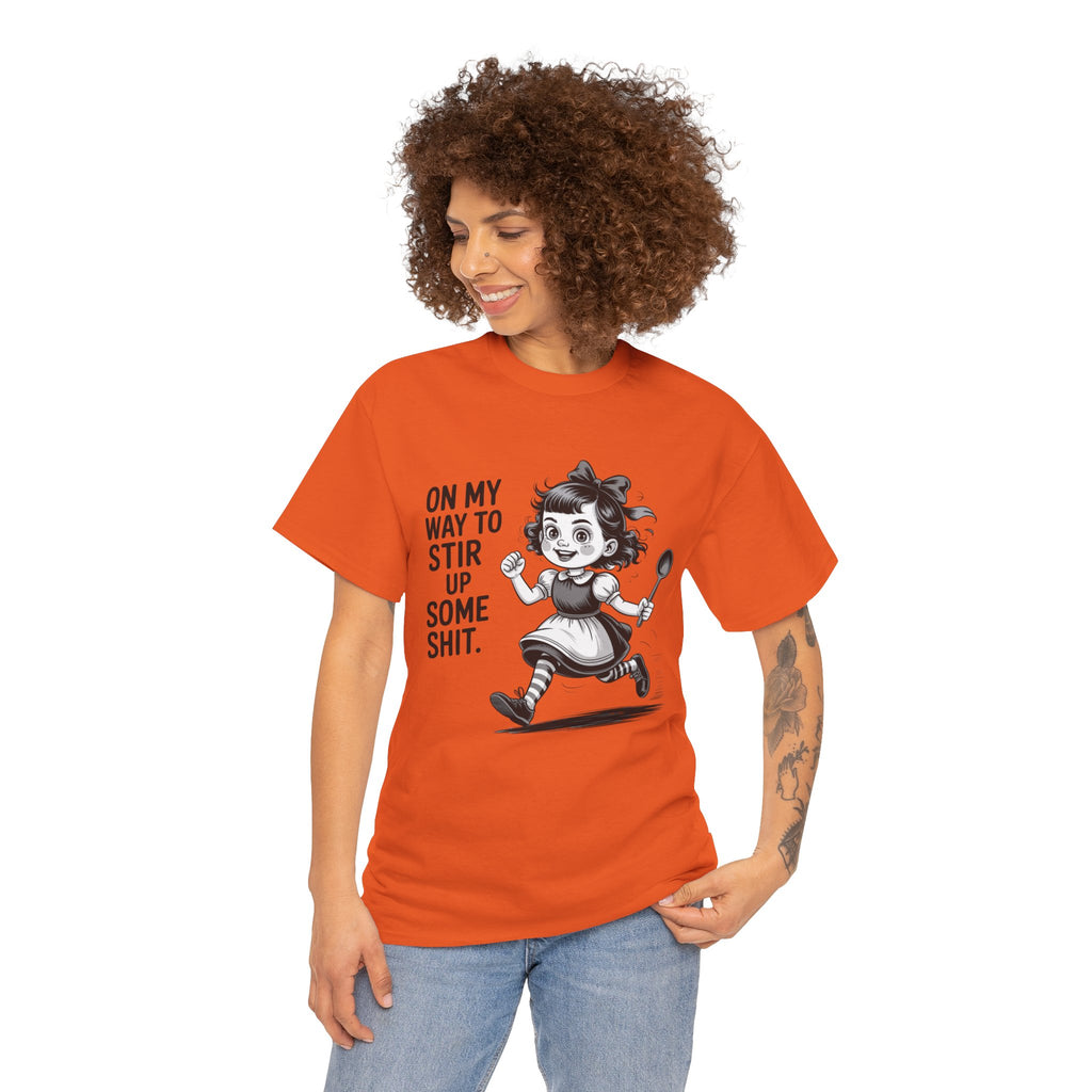 Stir Up Some Shit Tee — Retro Mischief Girl Graphic T-Shirt