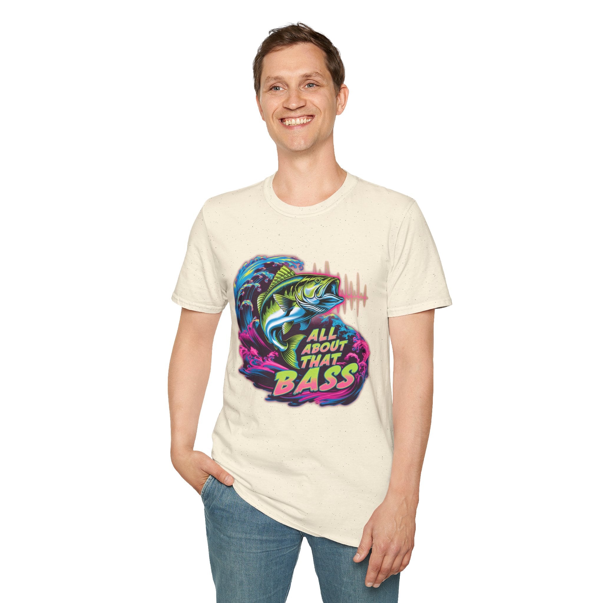 Bass Fishing T-Shirt — "All About That Bass" Retro Wave Graphic