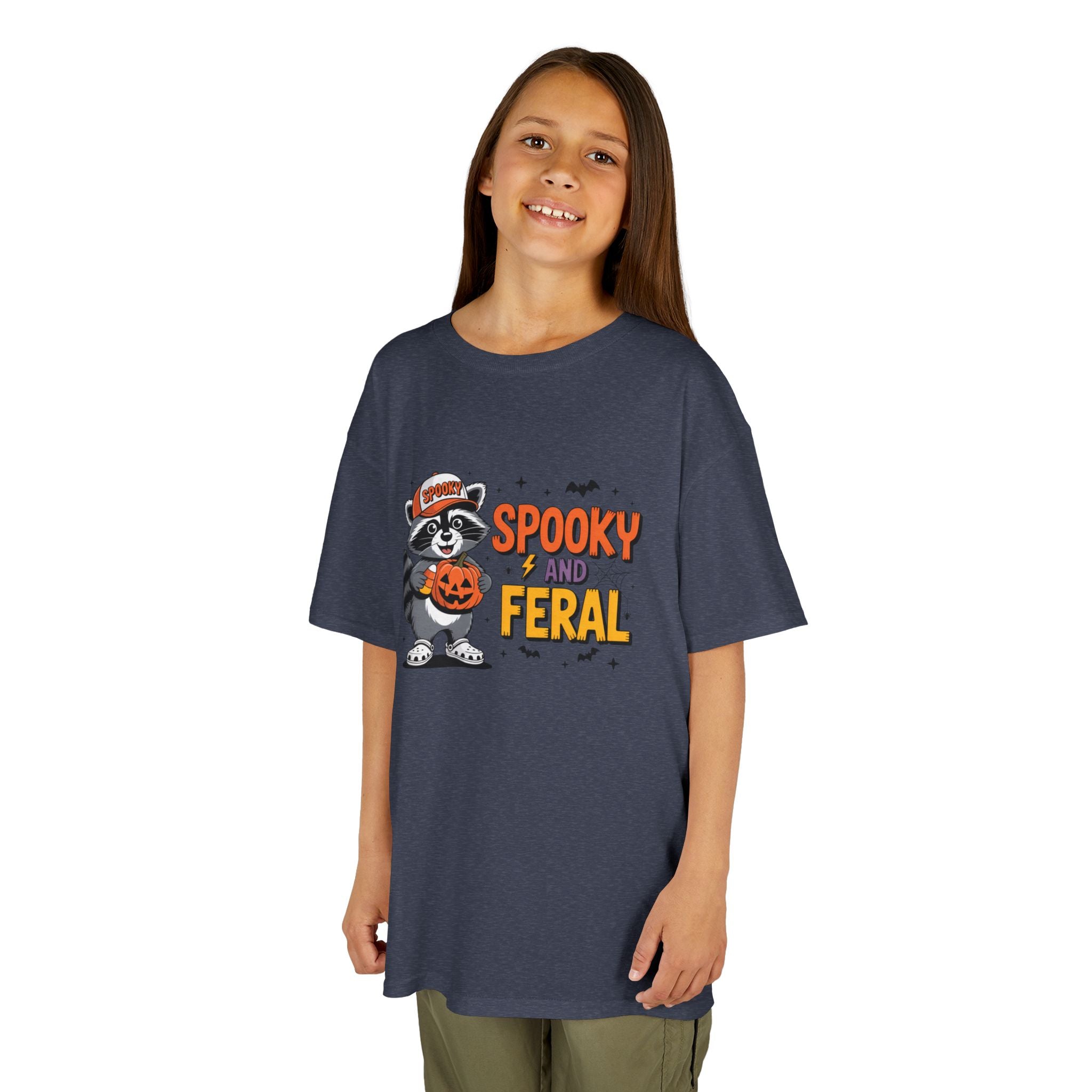Kids Tee — "Spooky and Feral" Halloween Raccoon Pumpkin Shirt