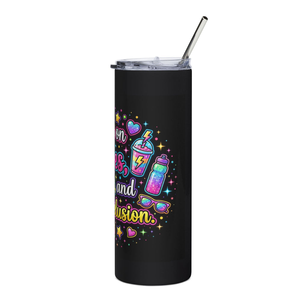 20oz Stainless Tumbler — "I Run on Vibes, Glitter, and Mild Delusions" Cute Cat Design