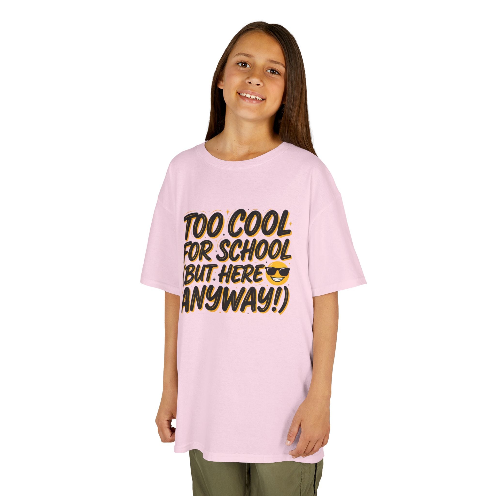 Kids T‑Shirt — "Too Cool for School (But Here Anyway!)" Graphic Tee, Back‑to‑School Funny Shirt for Kids