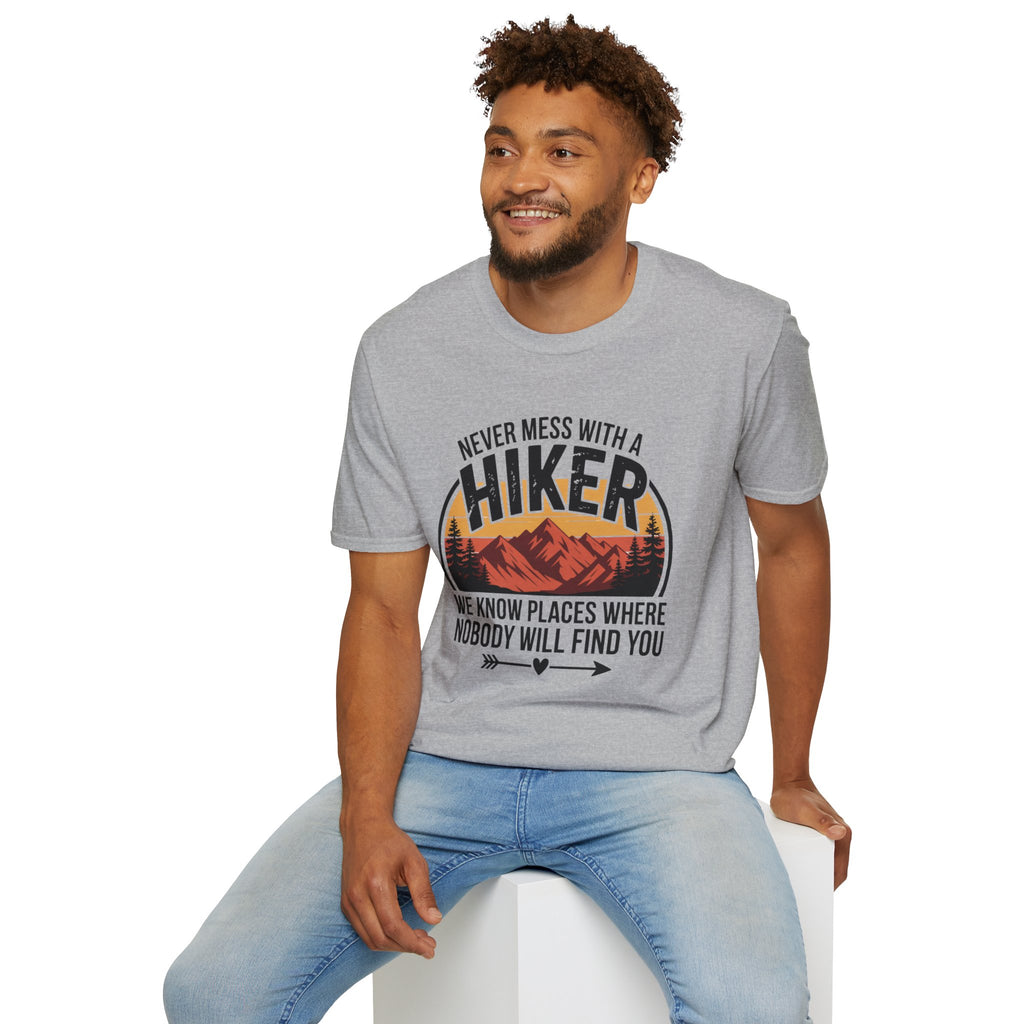 Hiker T-Shirt — "Never Mess With a Hiker" Mountain Sunset Tee