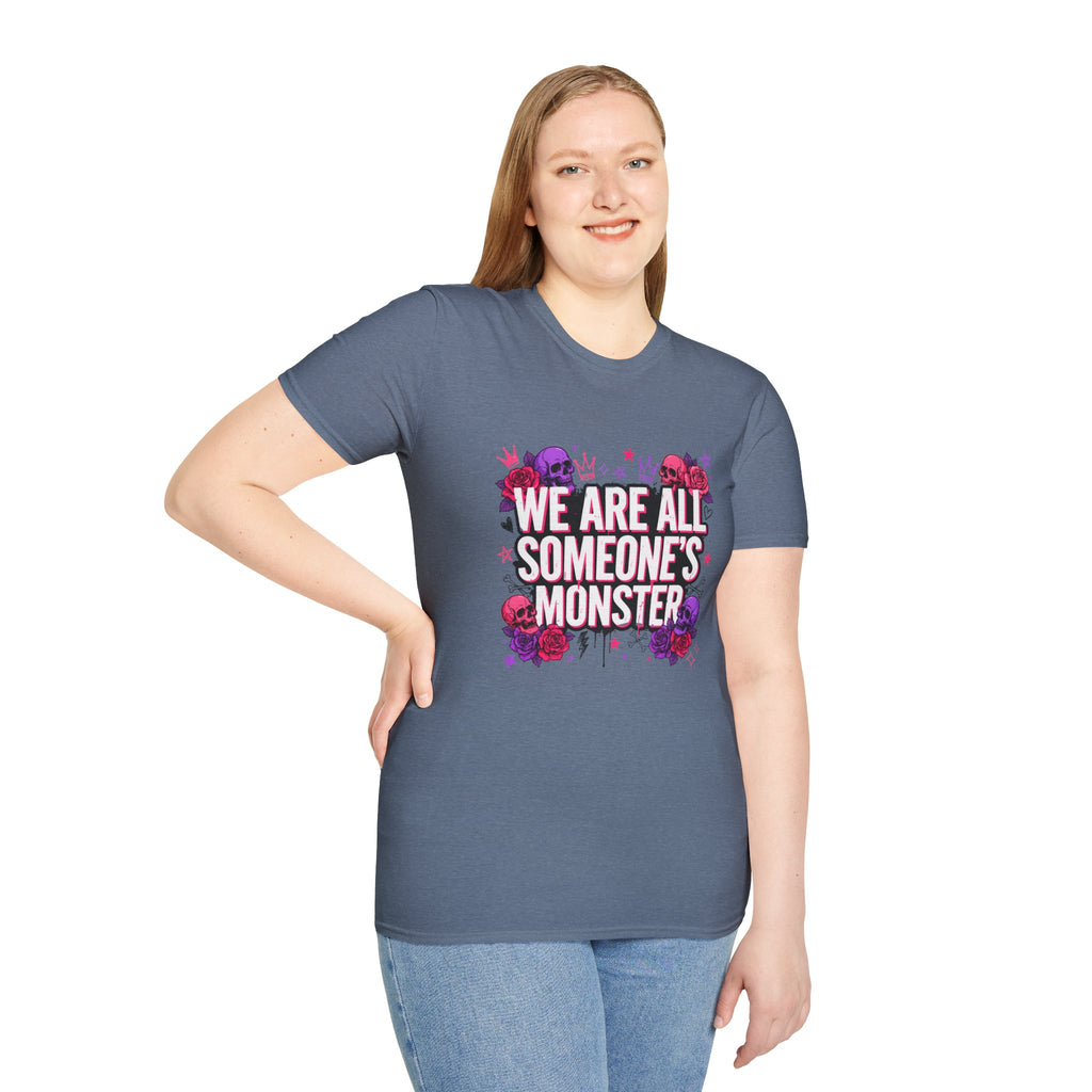 We Are All Someone's Monster T-Shirt — Goth Floral Skull Graphic Tee
