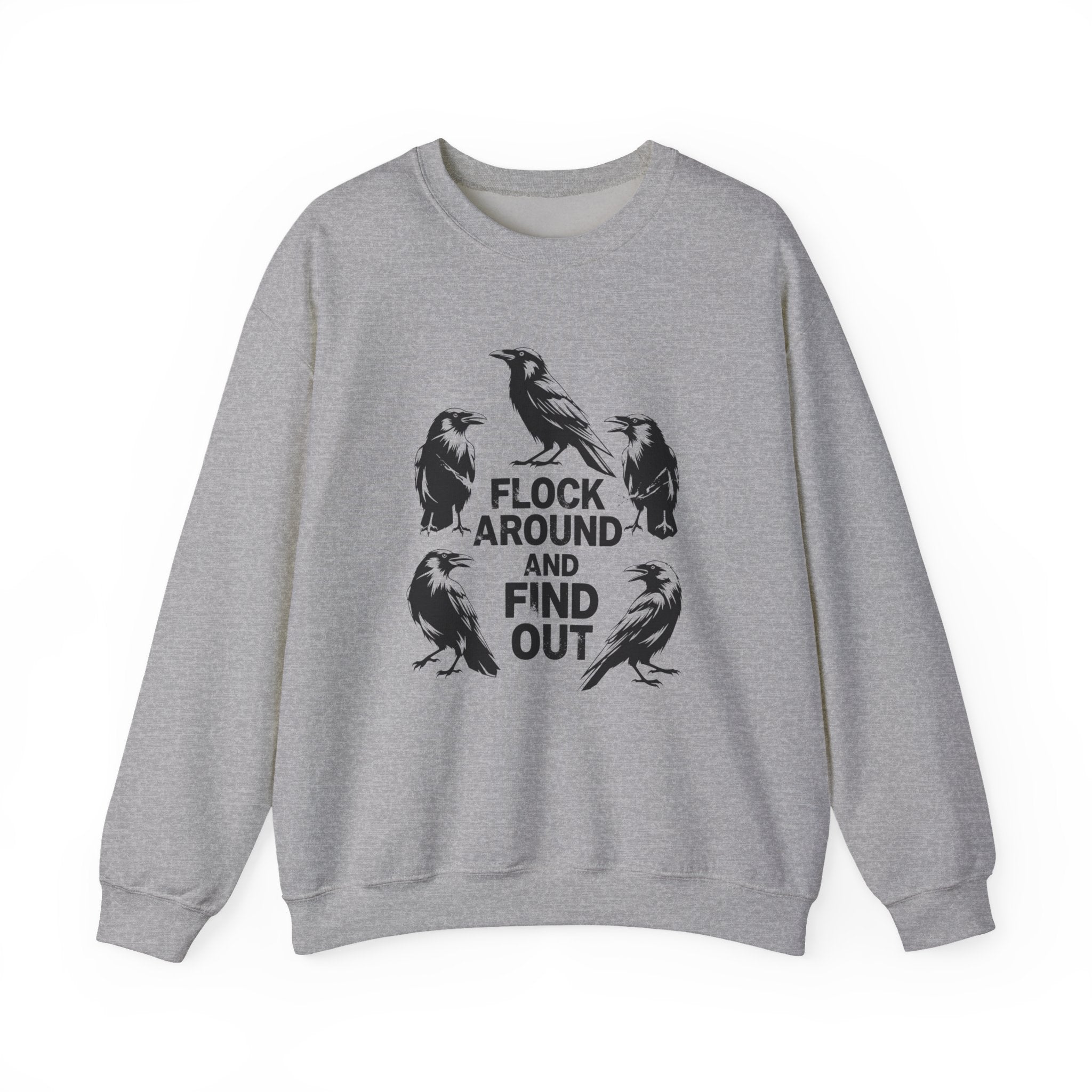 Gray sweatshirt with 'Camping is in tents' text and triangle design on a white background