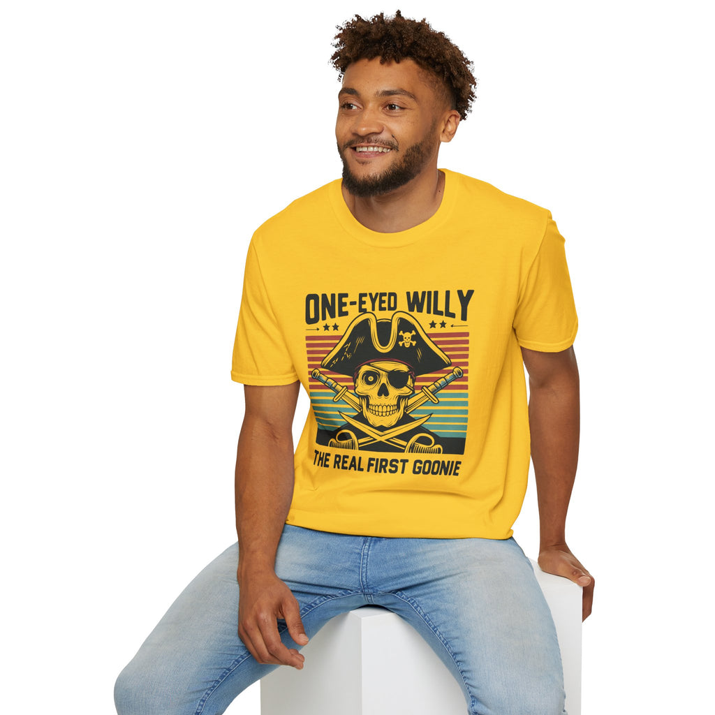 One-Eyed Willy Skull T-Shirt — Vintage Pirate 'The Real First Goonie' Tee