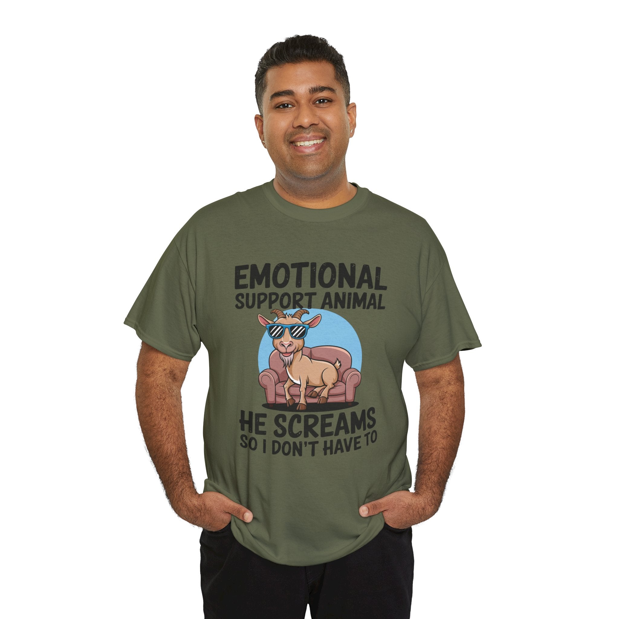 Funny Goat T-Shirt — He Screams So I Don't Have To Emotional Support Animal Gift Tee