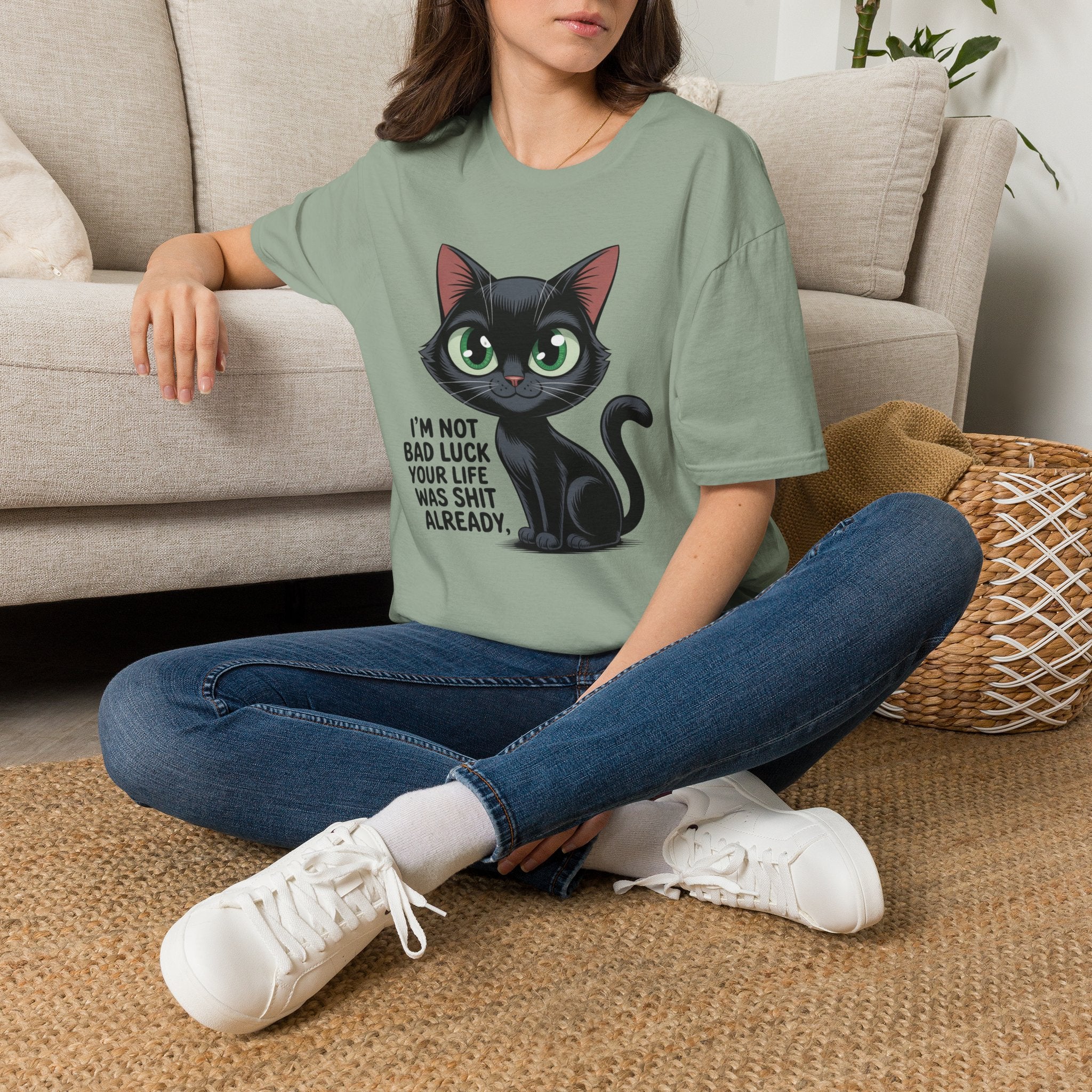 Funny Black Cat T-Shirt — I'm Not Bad Luck Dark Humor Gift Tee for Cat Lovers