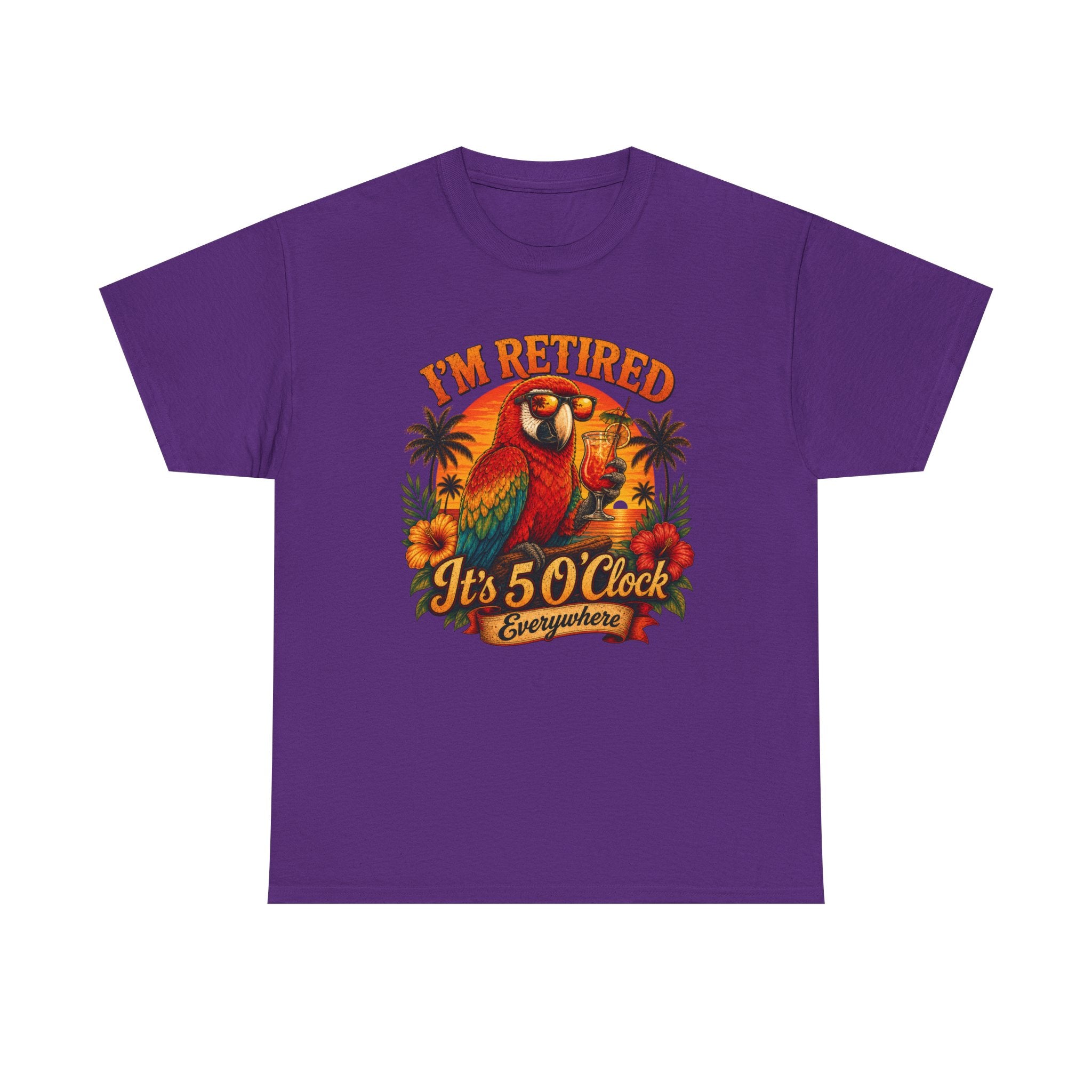Funny Retirement T-Shirt — It's 5 O'Clock Everywhere Parrot Gift Tee for Retirees