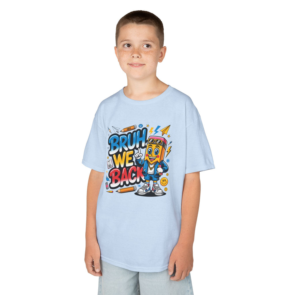 Kids Tee — "Bruh We Back" Retro Cartoon Graphic Shirt