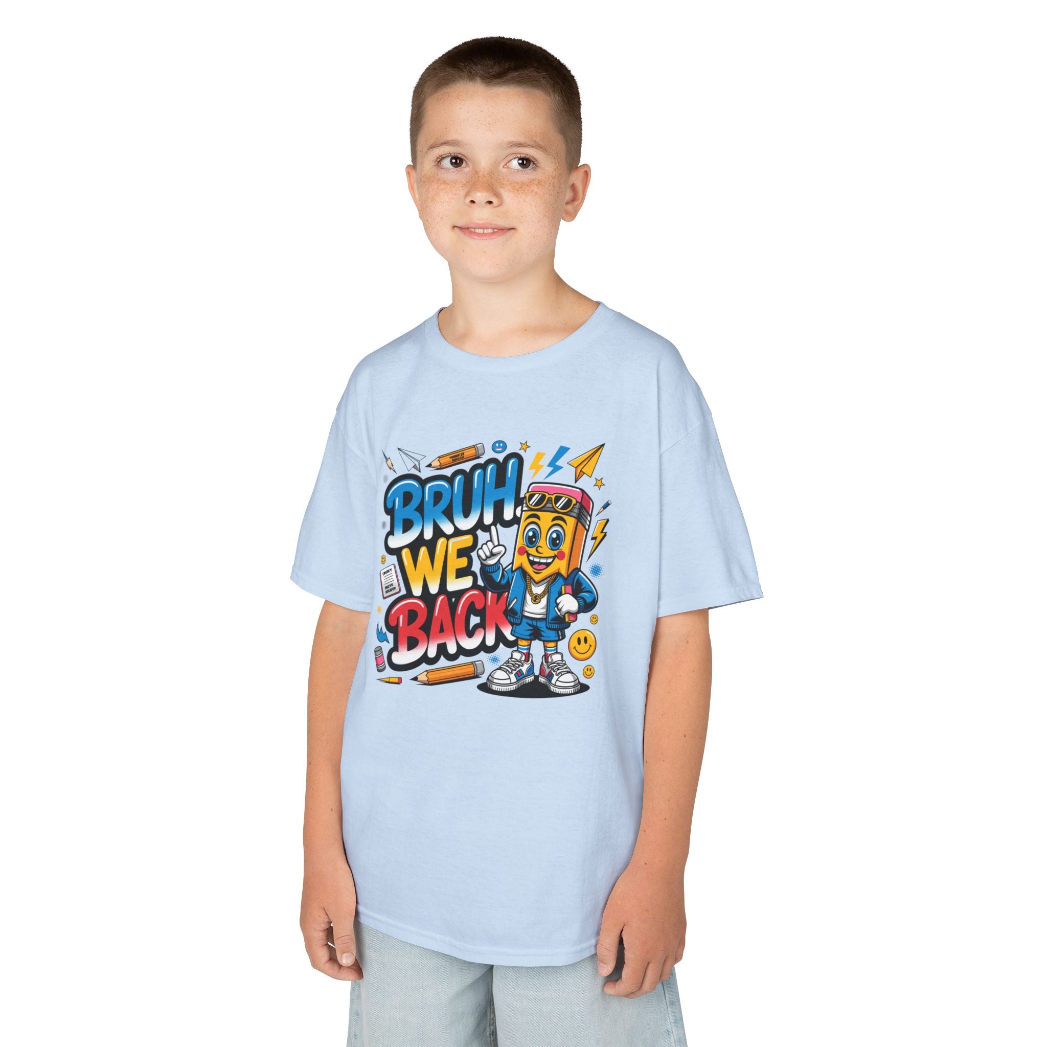 Kids T-Shirt — "Bruh We Back" Cartoon Graphic Tee